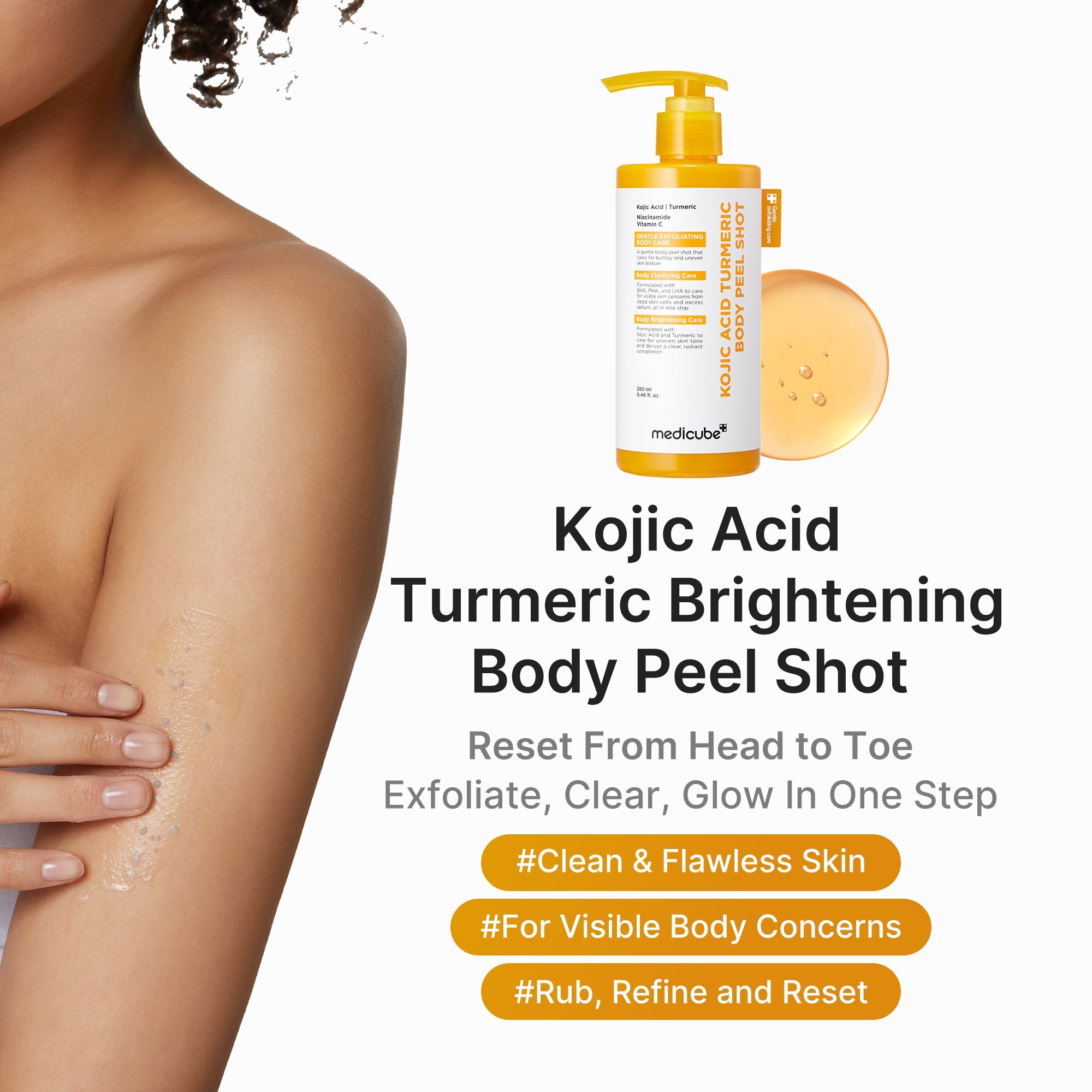 Kojic Acid Turmeric Body Peel Shot - A stylish little care ritual.